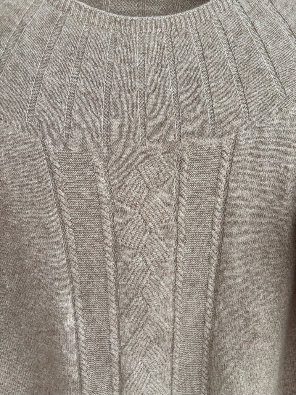 Brooks Brothers cashmere Taupe Cable-Front Crewneck Sweater - Picture 3 of 8